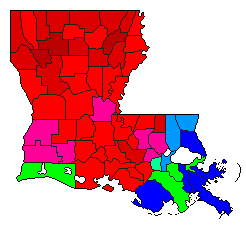 1995 Louisiana County Map of Open Primary Election Results for State Treasurer