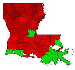 1995 Louisiana County Map of Open Runoff Election Results for State Treasurer