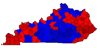 1996 Kentucky County Map of General Election Results for President