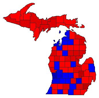 1996 Michigan County Map of General Election Results for President