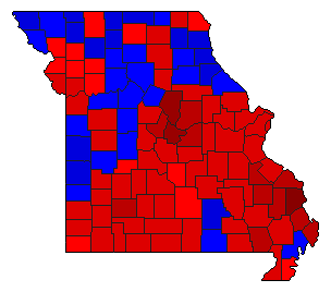 1996 Missouri County Map of Democratic Primary Election Results for Secretary of State