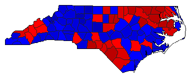 1996 North Carolina County Map of General Election Results for President
