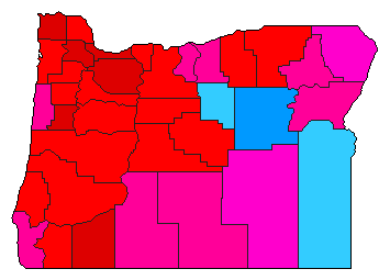 1996 Oregon County Map of Democratic Primary Election Results for Senator