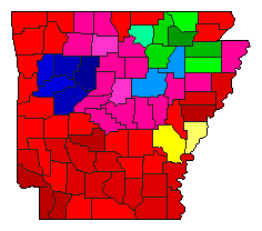 1996 Arkansas County Map of Democratic Primary Election Results for Senator
