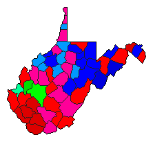 1996 West Virginia County Map of Democratic Primary Election Results for Governor