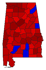 1998 Alabama County Map of Democratic Primary Election Results for State Auditor