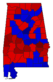 1998 Alabama County Map of General Election Results for Lt. Governor