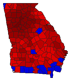 1998 Georgia County Map of Democratic Primary Election Results for Senator