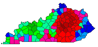 1998 Kentucky County Map of Democratic Primary Election Results for Senator