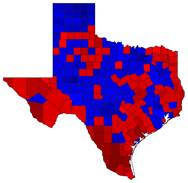 1998 Texas County Map of General Election Results for Lt. Governor