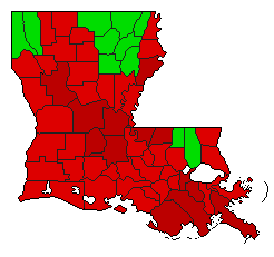 1999 Louisiana County Map of Open Primary Election Results for State Treasurer