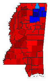 1999 Mississippi County Map of Democratic Primary Election Results for Governor