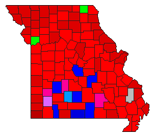 2000 Missouri County Map of Democratic Primary Election Results for State Treasurer