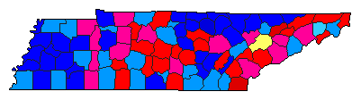 2000 Tennessee County Map of Democratic Primary Election Results for Senator