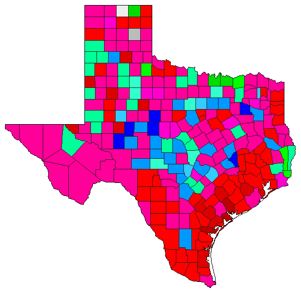 2000 Texas County Map of Democratic Primary Election Results for Senator