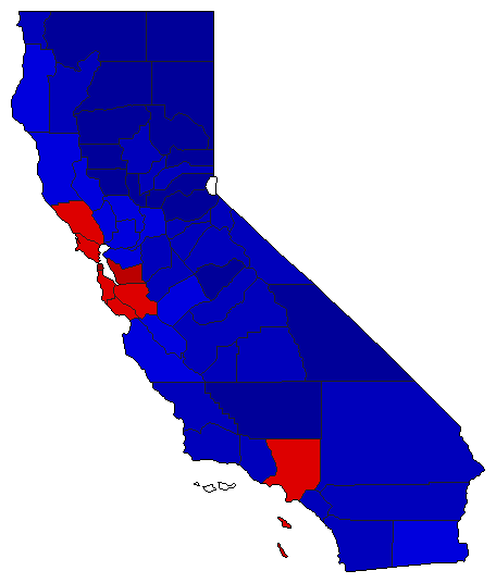 2000 California County Map of Open Runoff Election Results for State Auditor