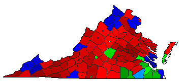 2001 Virginia County Map of Democratic Primary Election Results for Lt. Governor
