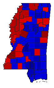 2003 Mississippi County Map of General Election Results for Governor