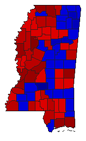 2003 Mississippi County Map of Democratic Runoff Election Results for State Treasurer