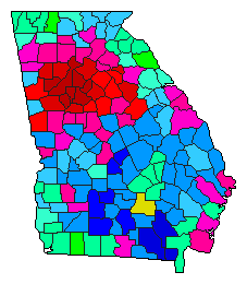 2004 Georgia County Map of Democratic Primary Election Results for Senator