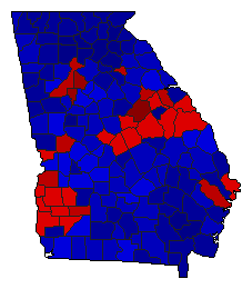 2008 Georgia County Map of Open Runoff Election Results for Senator