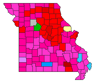 2008 Missouri County Map of Democratic Primary Election Results for Lt. Governor