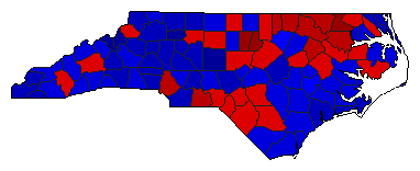 2008 North Carolina County Map of General Election Results for President