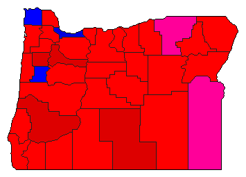 2008 Oregon County Map of Democratic Primary Election Results for Senator