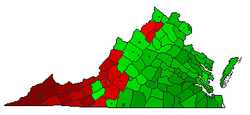 2008 Virginia County Map of Democratic Primary Election Results for President