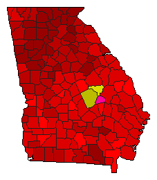 2010 Georgia County Map of Democratic Primary Election Results for Governor