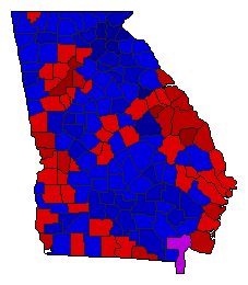 2010 Georgia County Map of Republican Runoff Election Results for Governor