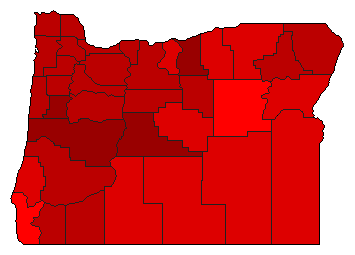 2010 Oregon County Map of Democratic Primary Election Results for Governor