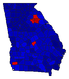 2014 Georgia County Map of Democratic Primary Election Results for Insurance Commissioner