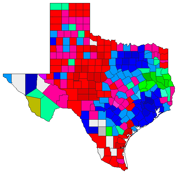 2014 Texas County Map of Republican Primary Election Results for Lt. Governor