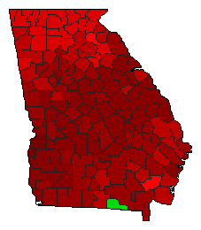 2016 Georgia County Map of Democratic Primary Election Results for President