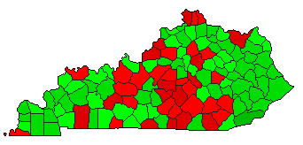 2016 Kentucky County Map of Democratic Primary Election Results for President