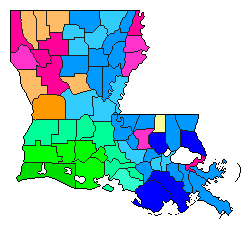 2016 Louisiana County Map of Open Primary Election Results for Senator