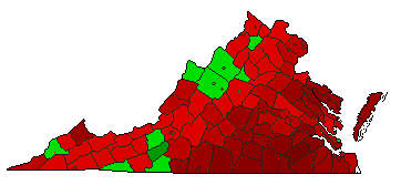 2016 Virginia County Map of Democratic Primary Election Results for President