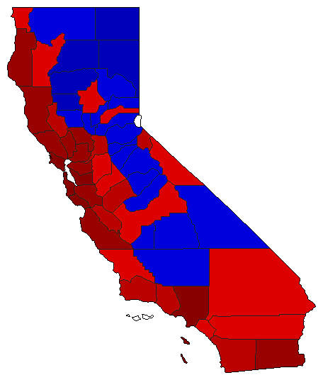 2016 California County Map of Open Runoff Election Results for State Auditor