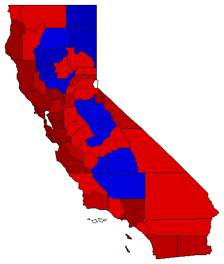 2018 California County Map of Open Runoff Election Results for Controller