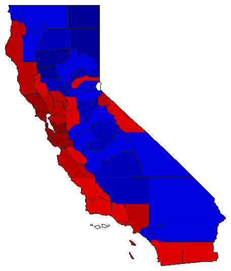 2018 California County Map of Open Runoff Election Results for Lt. Governor