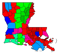 2019 Louisiana County Map of Open Primary Election Results for Governor