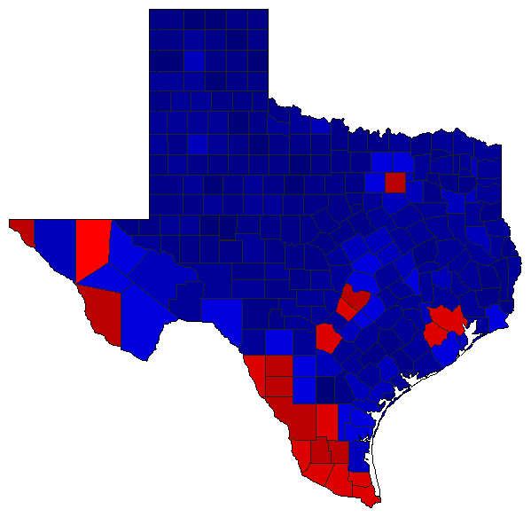 2020 Texas County Map of General Election Results for Senator