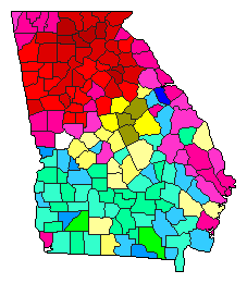2022 Georgia County Map of Democratic Primary Election Results for Secretary of State
