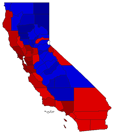 2022 California County Map of Open Runoff Election Results for Senator
