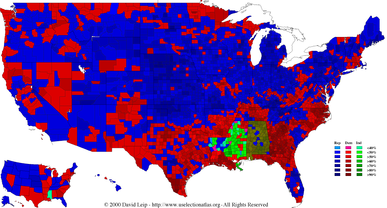 1960 Election Results Map by County