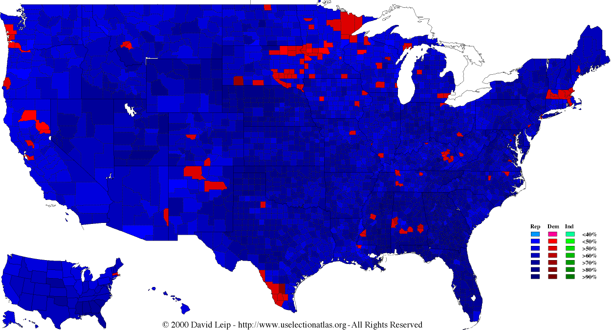 1972 Election Results Map by County