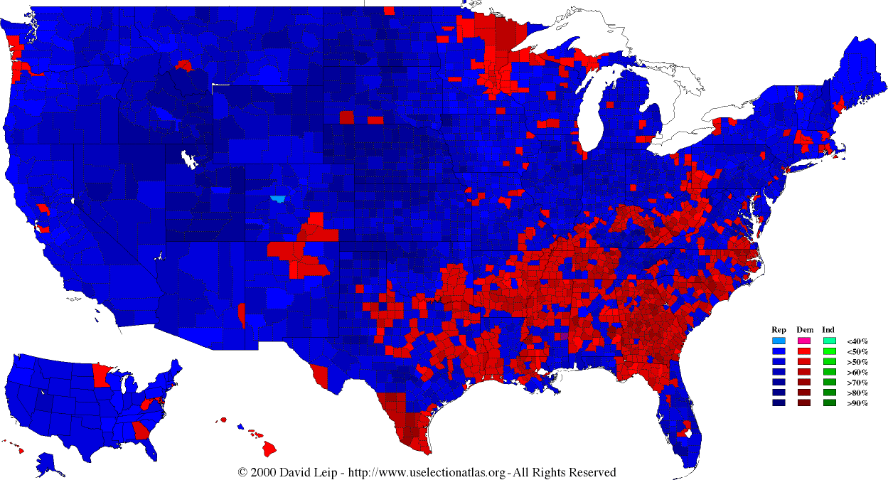 1980 Election Results Map by County
