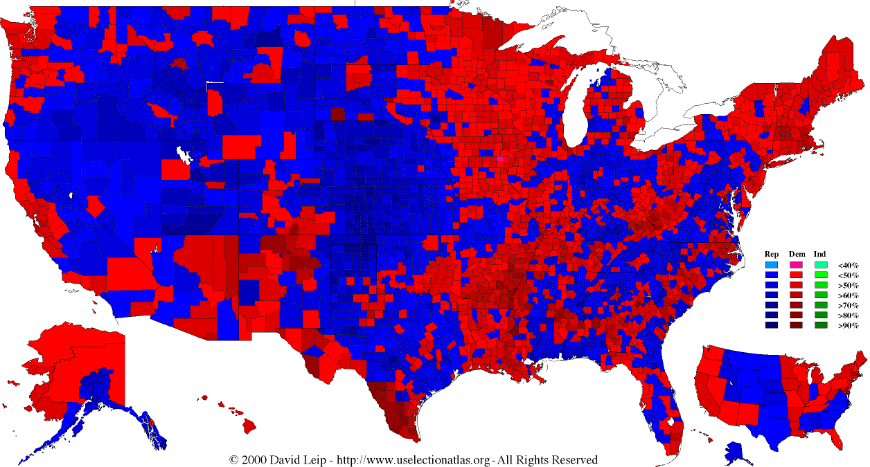 1996 Election Results Map by County