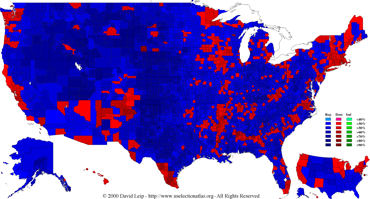 2000 Election Results Map by County